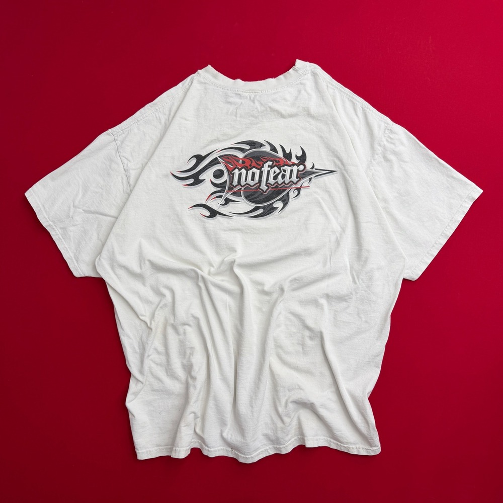 Vintage Skater Y2K No Fear Graphic T-Shirt White Distressed Tribal Flame Men XXL